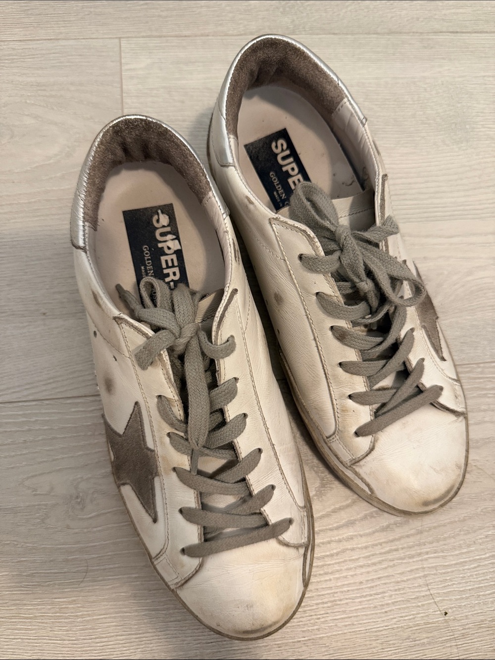 Golden Goose Superstar White Leather Sneakers with Gray Star